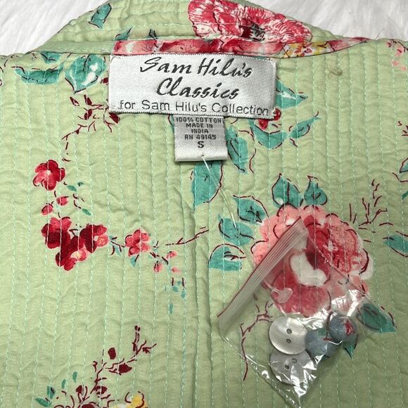 SAM HILU'S CLASSICS REVERSIBLE QUILTED JACKET FLORAL BLUE / GREEN - Picture 8 of 10